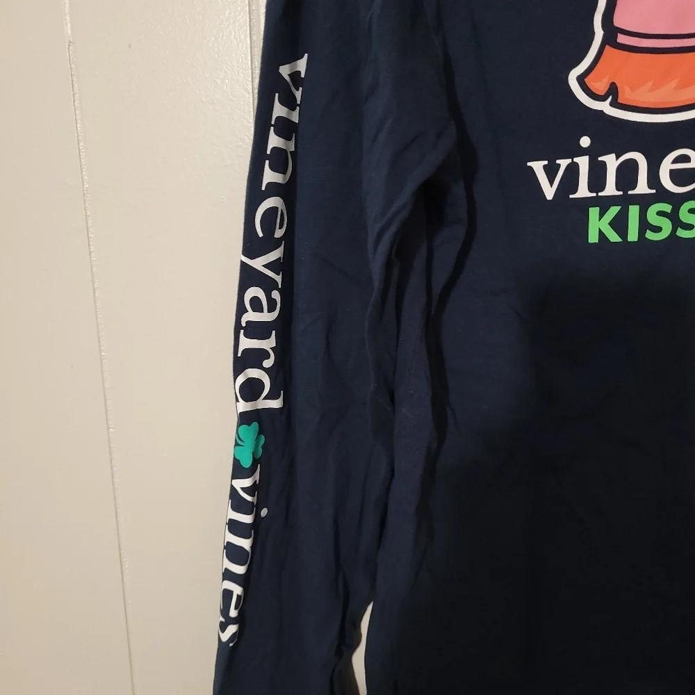 Vineyard Vines Kiss Me I'M Irish  Long Sleeve Tee Shirt St Patrick's Blue Sz S